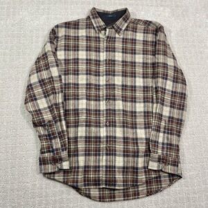 Pendleton Lodge Men's Brown Tan Plaid‎ 100% Wool Medium Button Up Flannel Shirt